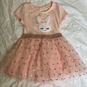 Cute Pink Dress with Bunny and Gold Hearts